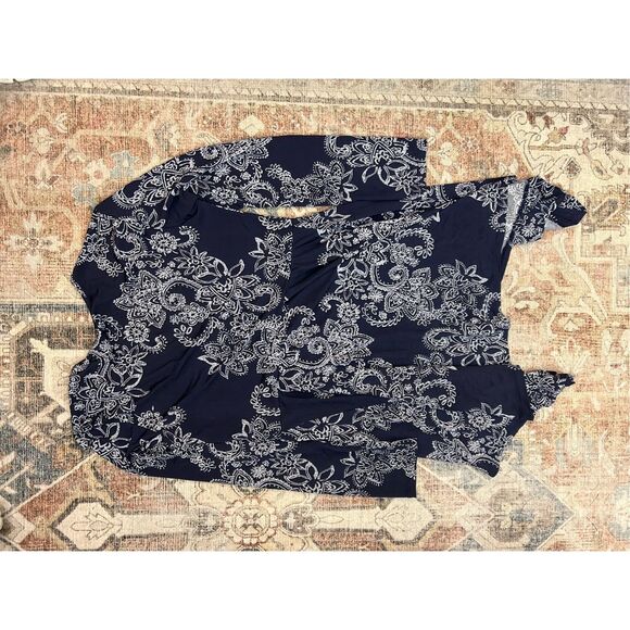 Made by Johnny Scoop Neck Long Sleeve Bottom Ruffle Short Dress, Navy, Sz Large - Picture 6 of 7